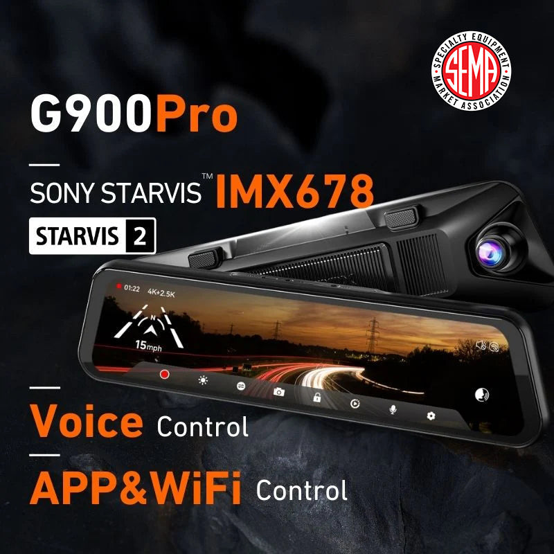 Wolfbox G900Pro 12MP WiFi Touch Screen Rear View Mirror Dash Cam Smart Mirror