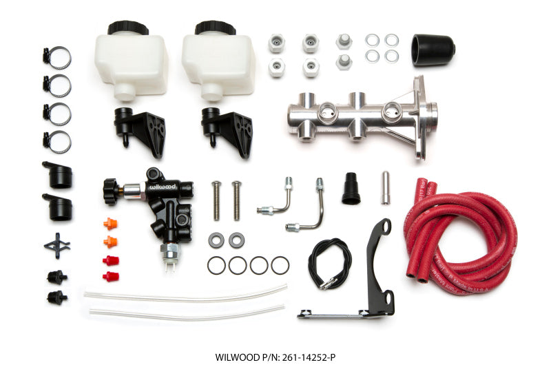 Wilwood Tandem Remote M/C Kit w L/H Bracket & Prop Valve - 1 1/8in Bore Ball Burnished