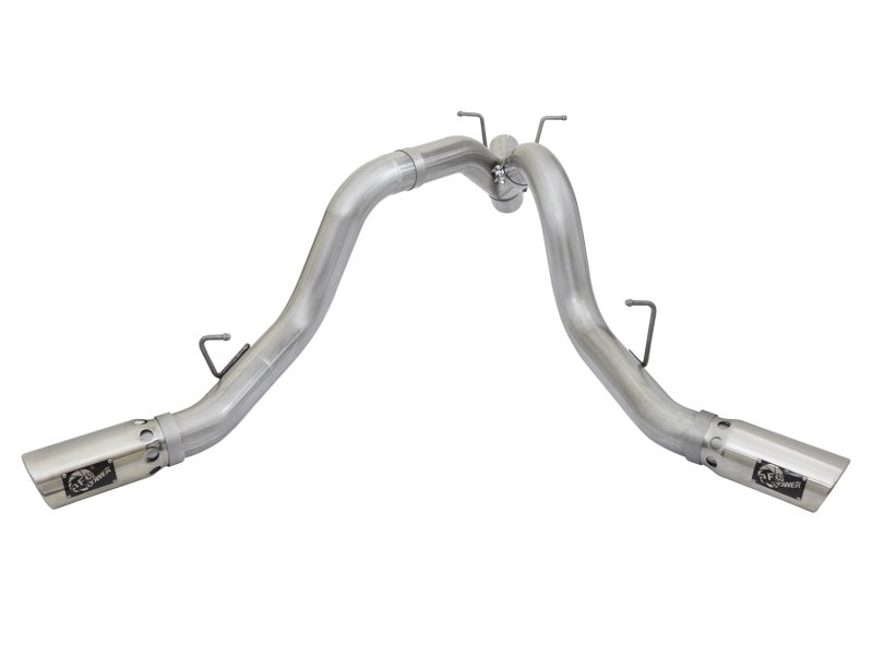 aFe ATLAS 4in DPF-Back Alum Steel Exhaust System w/Dual Exit Polished Tip 2017 GM Duramax 6.6L (td)