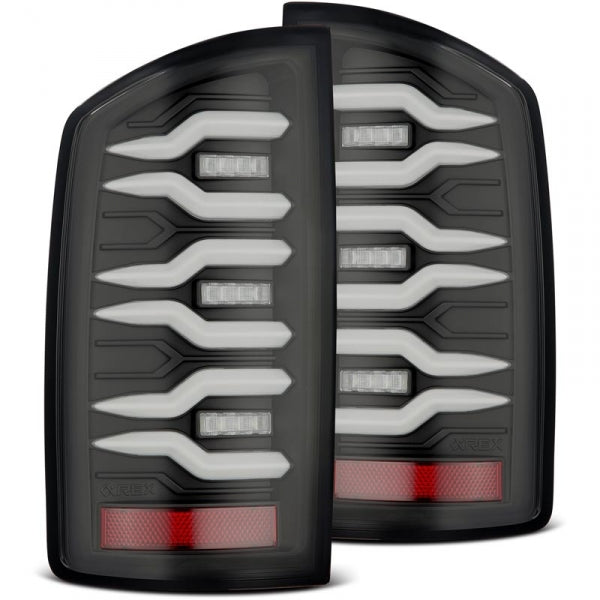 AlphaRex 07-08 Dodge Ram 1500/07-09 Dodge Ram 2500+3500 Luxx-Series LED Tail Lights (Pair) Black