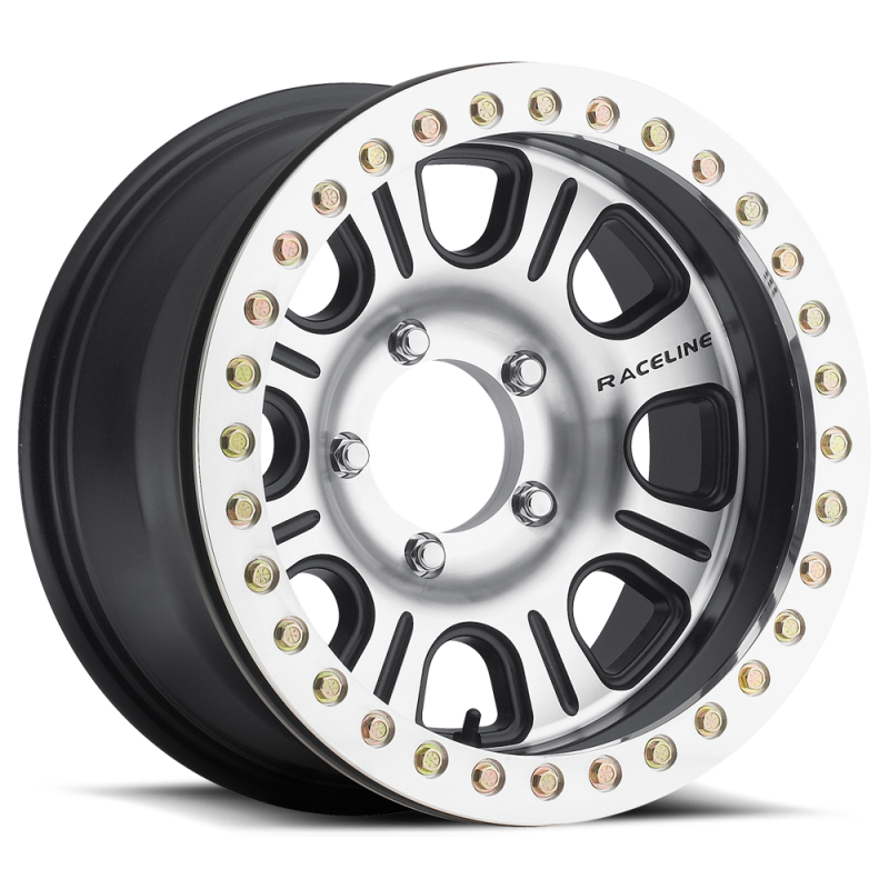 Raceline RT232 Monster 17x8.5in/5x127 BP/-19mm Offset/83.82mm Bore - Black & Machined Beadlock Wheel