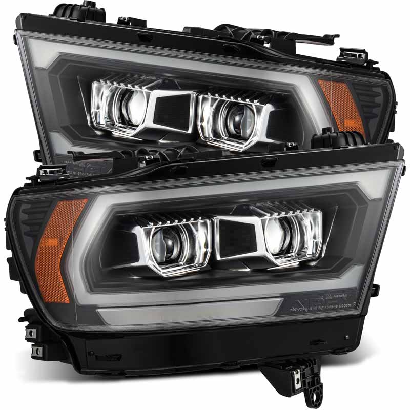 AlphaRex 19-22 Dodge Ram 1500 LUXX LED Proj Headlights Black w/Seq Activation Light/Seq Signal/DRL