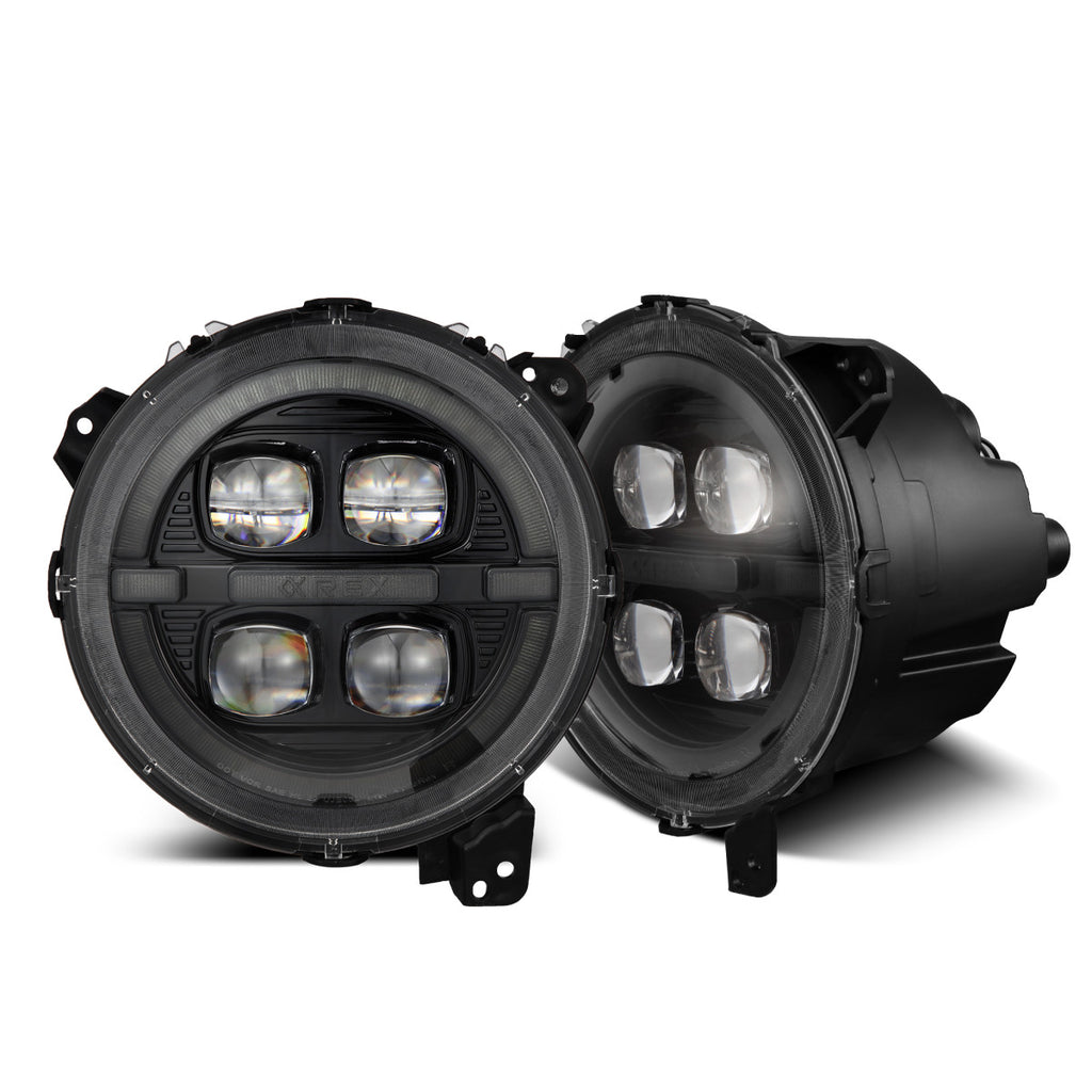 AlphaRex 18-23 Jeep Wrangler JL/Gladiator JT LED Proj Headlights Alpha-Blk w/ Activ Light/Seq Signal