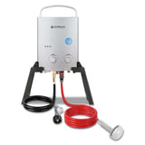 Camplux Outdoor Portable Water Heater w/ Stand & Storage Bag - Silver