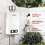 Tankless Water Heater, Camplux 2.64 GPM Outdoor Propane Gas Water Heater with 4.33" Rain Cap, Camping Shower, White