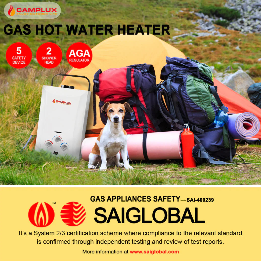 Camplux 8L Portable Gas Hot Water Heater w/ 4.3L Pump & Sink Sprayer & Shower Stand