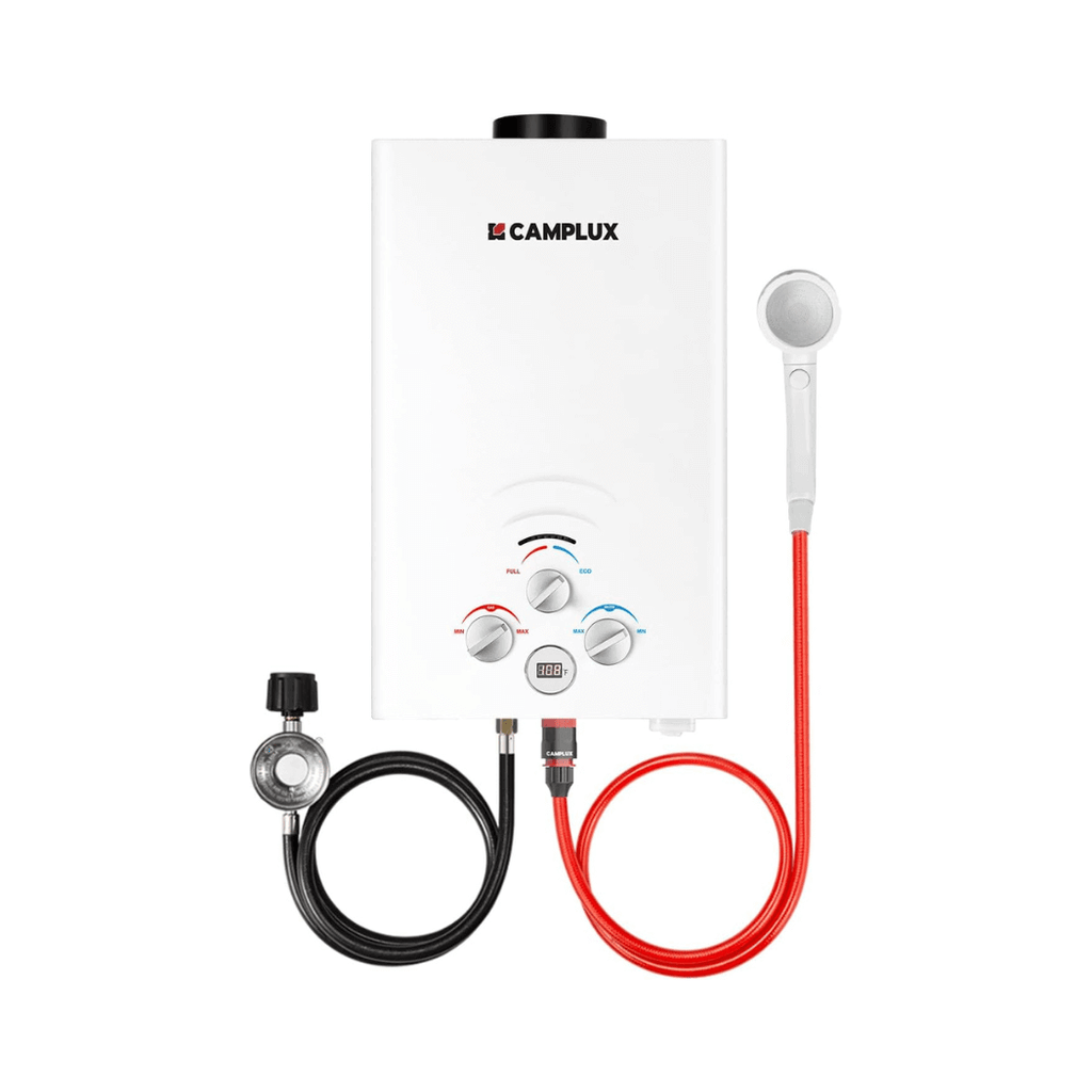 Portable Water Heater, Camplux Propane Water Heater, 2.11 GPM Tankless Gas Water Heater, On Demand Water Heater, White