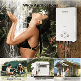 Propane Portable Tankless Water Heater Outdoor, Camplux 2.64 GPM Instant Hot Camping Showers with 3.3 GPM Water Pump & Pipe Strainer