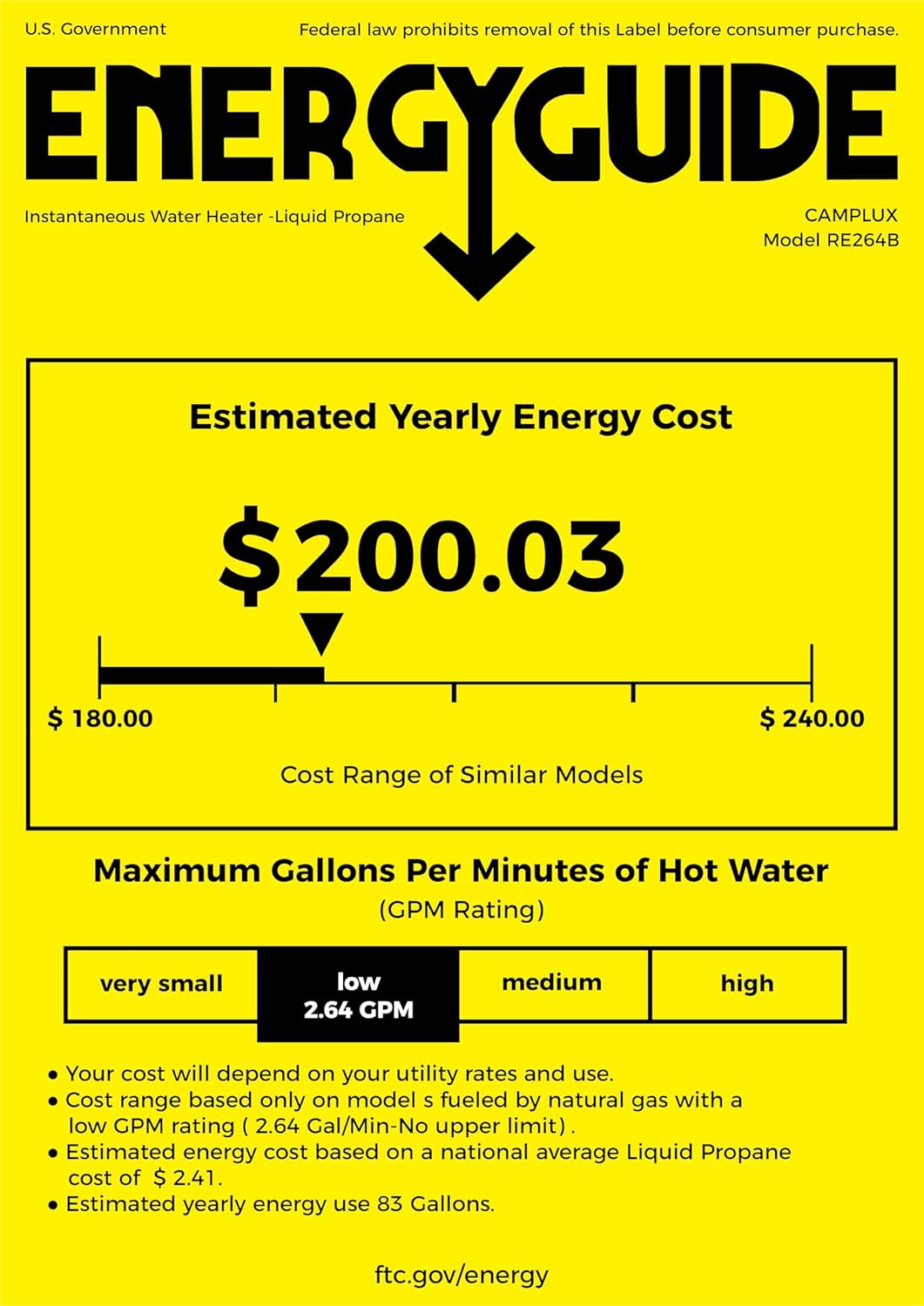Camplux Elite 65,000 BTU RV Tankless Water Heater 2.64 GPM-Black
