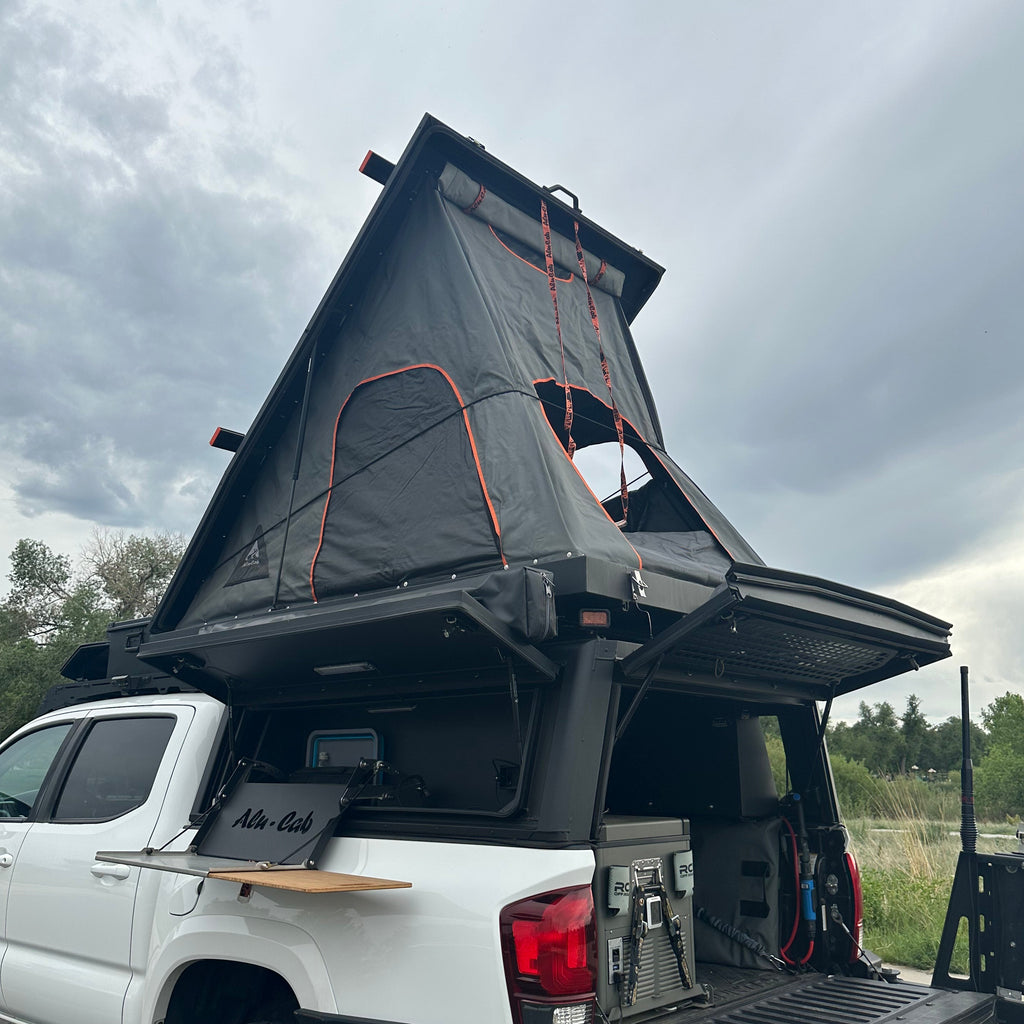 Used Alu-Cab Contour Canopy & 3-R Roof Top Tent w/ Accessories - 2016-2023 Toyota Tacoma 5' Bed