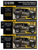 ICON 21-23 Bronco Sasquatch 2-3in Lift Stage 3 Suspension System Billet Heavy Rate
