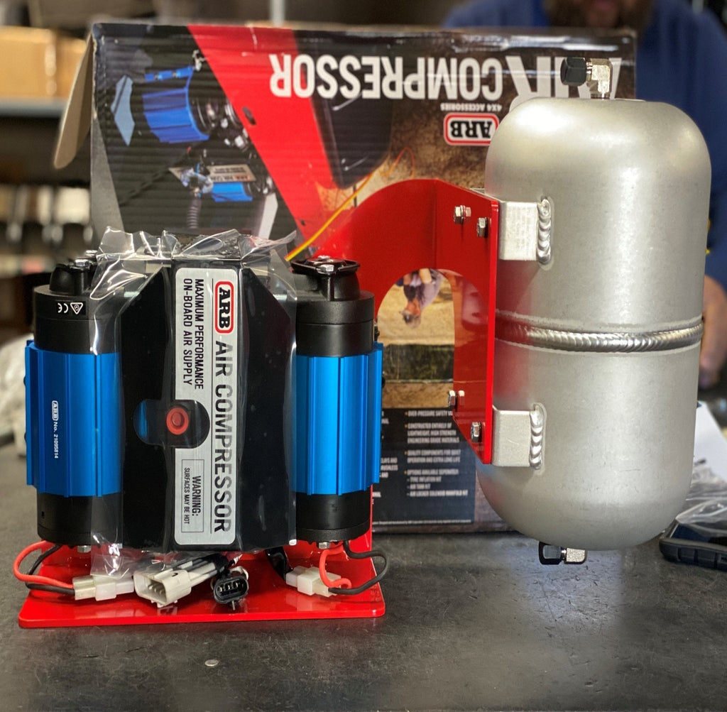 Bundle Pricing: ARB Mounting Bracket (ARBGM0718), ARB Tank Mounting Bracket (ARBGM0718TB), ARB Twin Air Compressor (CKMTA12), & ARB 1 Gallon Tank (171507) for GM Truck / SUV (2007-18)