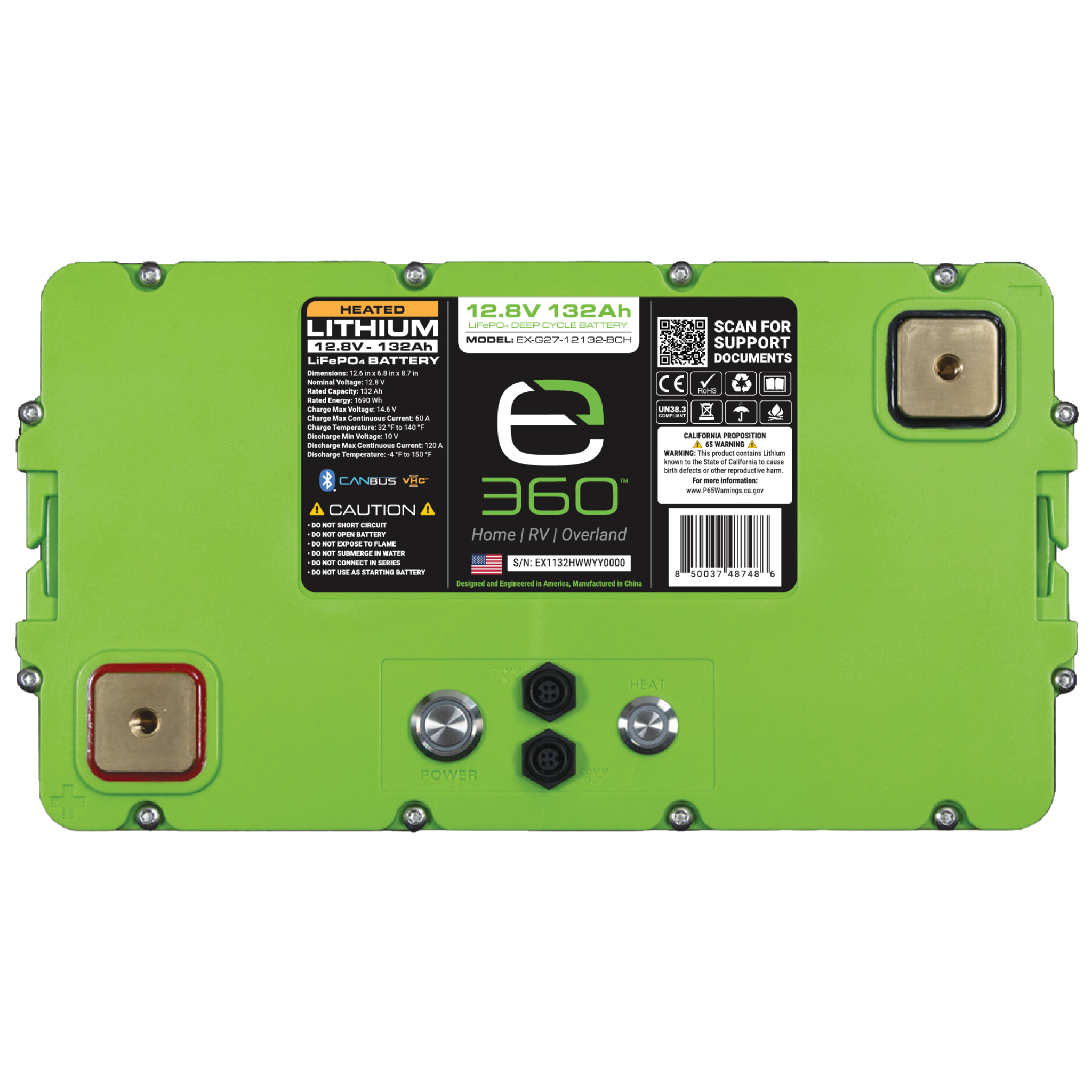 12V 132Ah LiFePO4 Lithium Battery – Group 27, Bluetooth & Heated | Expion360