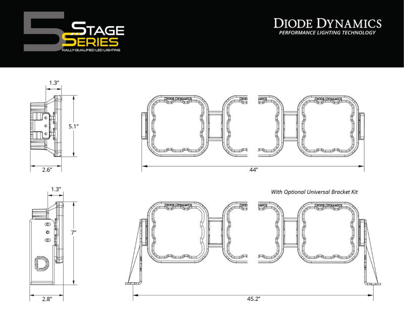 Diode Dynamics SS5 Pro Universal CrossLink 7-Pod Lightbar - White Combo