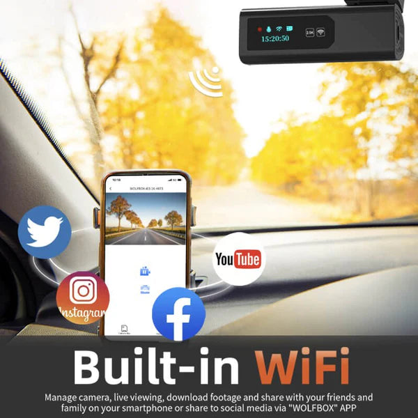 Wolfbox i03 Built-in WiFi 2.5K Front Dash Cam Full HD 1600P