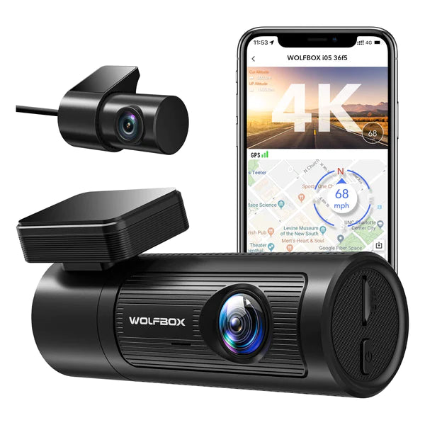 Wolfbox i05 4K Dash Cam Front & Rear with GPS WiFi UHD