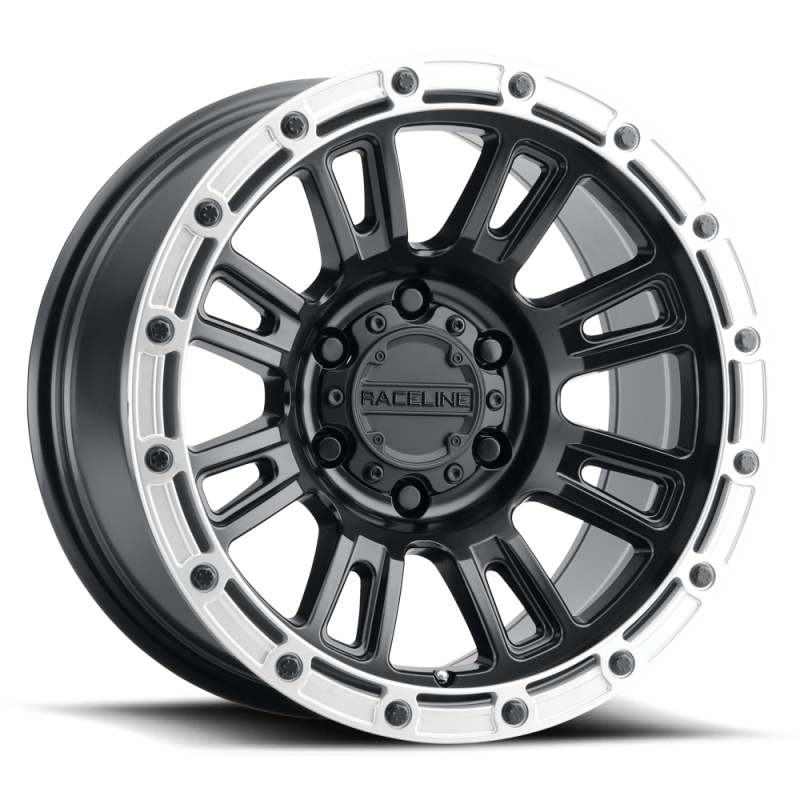 Raceline 956BS Compass 17x9in / 6x135 BP / -12mm Offset / 87.1mm Bore - Black & Silver Lip Wheel