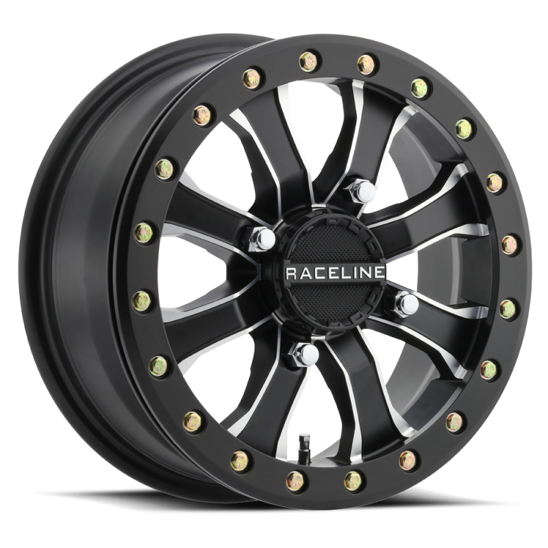 Raceline A71MB Mamba 15x6in/4x137 BP/40mm Offset/110.18mm Bore - Black & Machined Beadlock Wheel