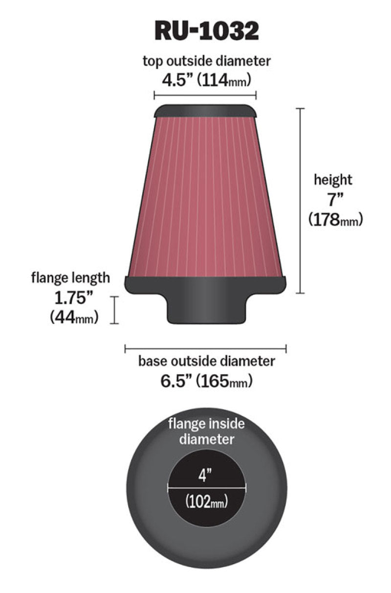 K&N Universal Clamp-On Air Filter 4in FLG / 6-1/2in B / 4-1/2in T / 7in H
