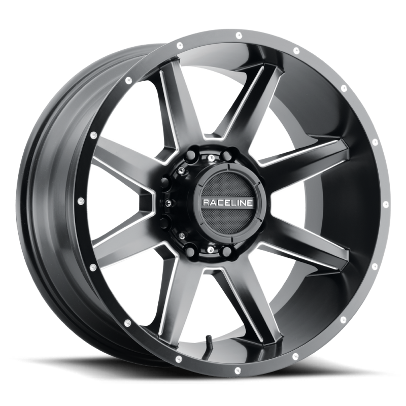 Raceline 954M Stryker 20x9in / 6x139.7 BP / 0mm Offset / 106.1mm Bore - Satin Black & Milled Wheel