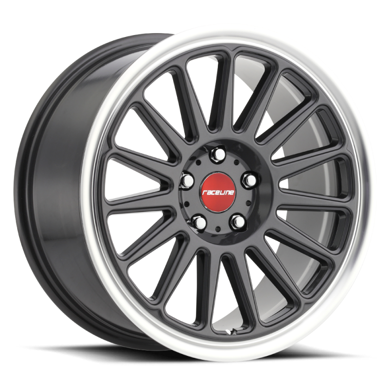 Raceline 315G Grip 17x8in / 5x114.3 BP / 40mm Offset / 72.6mm Bore - Gunmetal & Machined Wheel