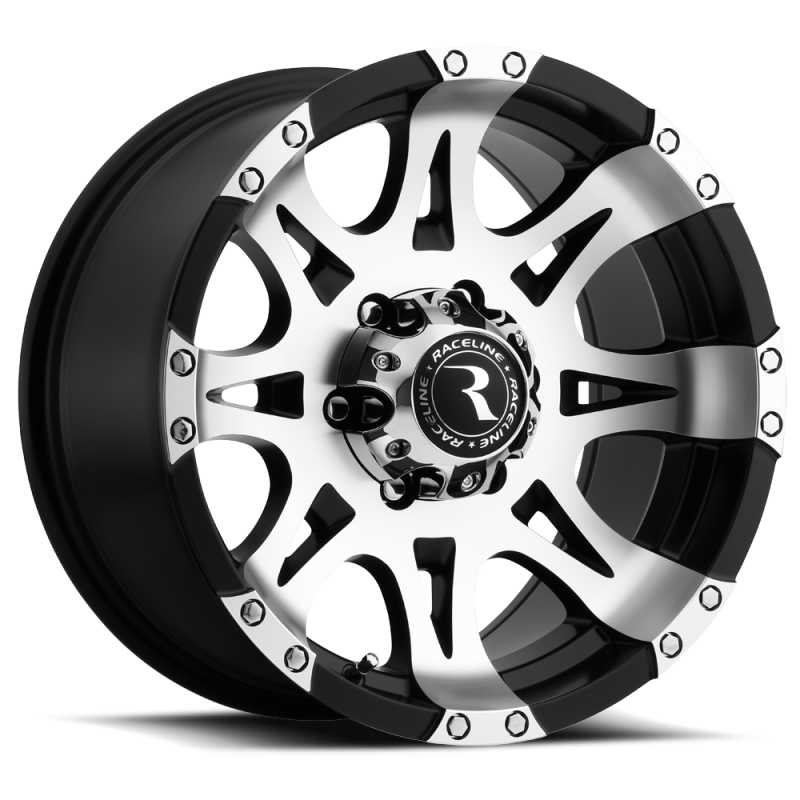 Raceline 982 Raptor 17x9in / 6x135 BP / 6mm Offset / 87.1mm Bore - Black & Machined Wheel