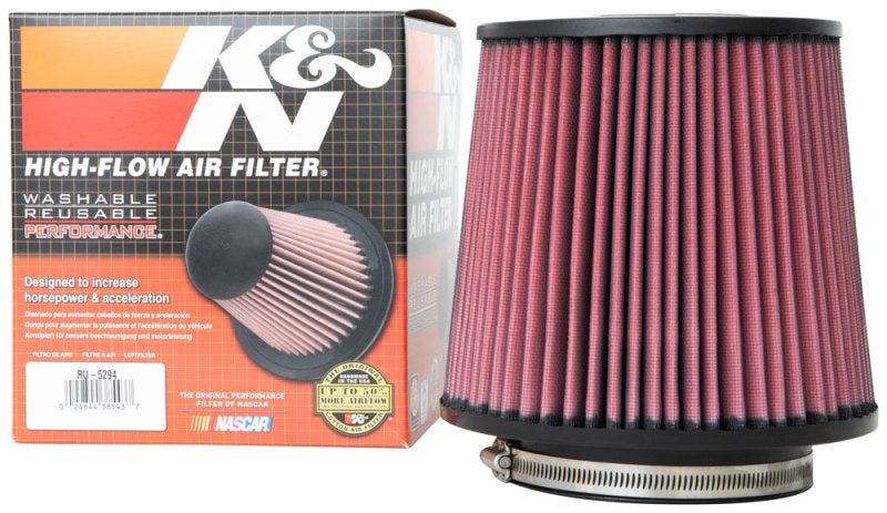 K&N Universal Clamp-On Air Filter 5in Flange ID x 8in Base OD x 6.625in Top OD x 8.625in Height