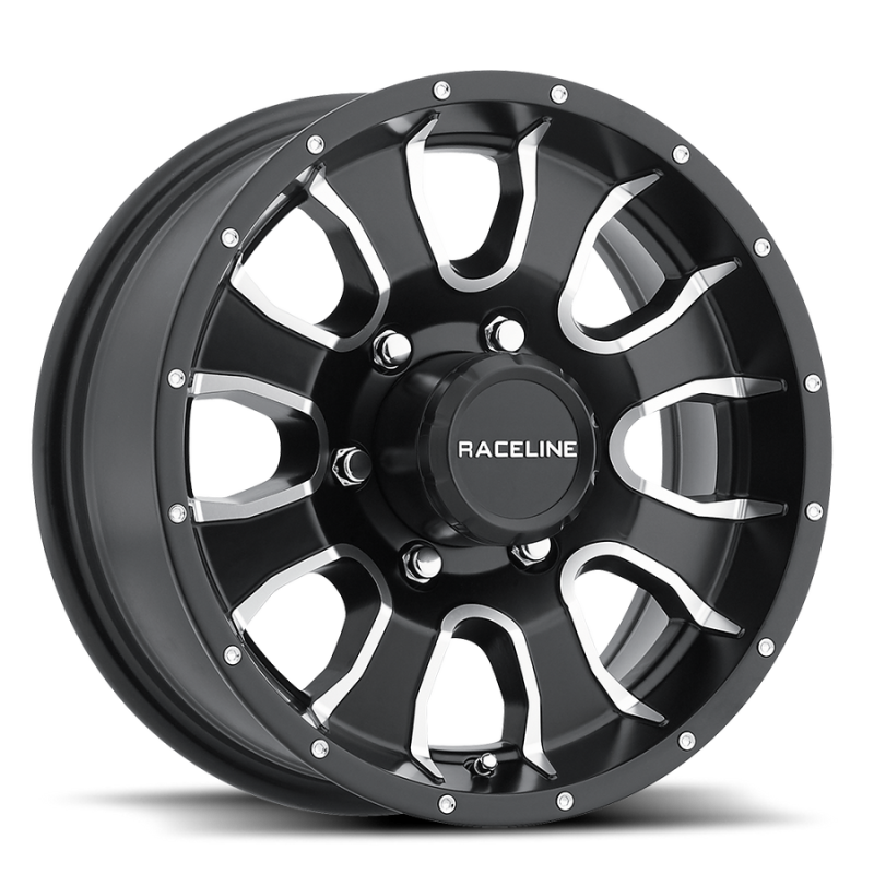 Raceline 860M Mamba 15x6in / 5x127 BP / 0mm Offset / 3.19mm Bore - Black & Machined Wheel