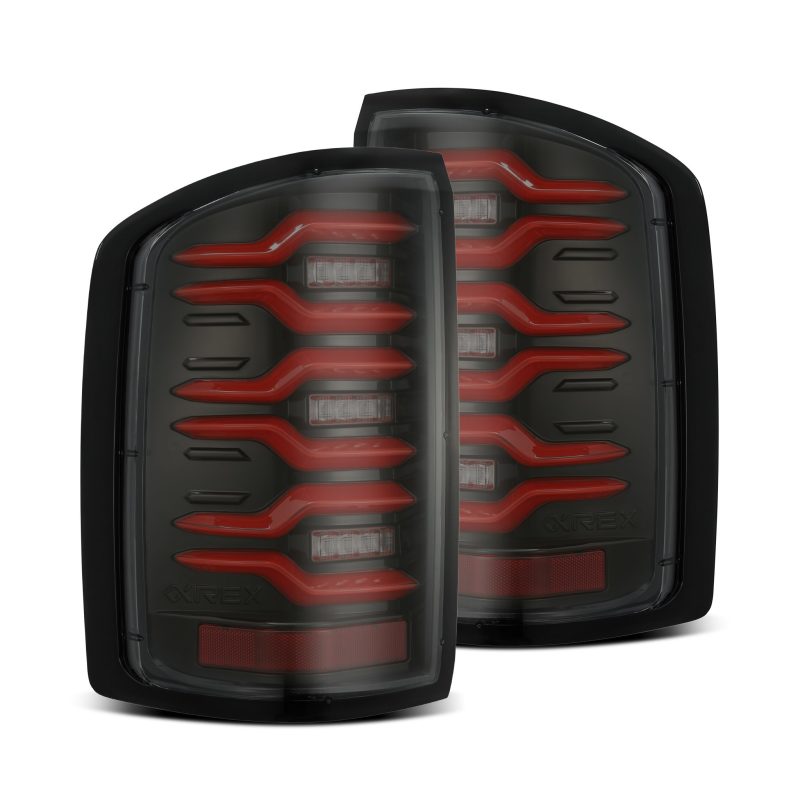 AlphaRex 14-18 GMC Sierra 1500/2500HD/3500HD LUXX-Series LED Tail Lights Blk/Red w/Actv Lgt Seq. Sig